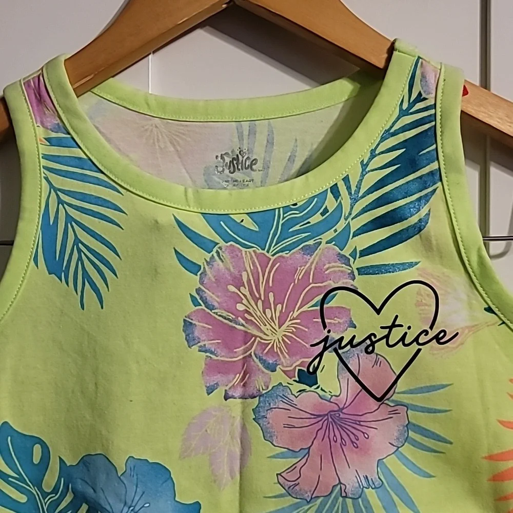 Justice Tank Dress Girls Kids Medium (10) Lime Knot Floral Sleeveless Tropical